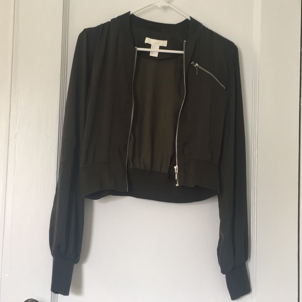 H&M green casual satiny bomber jacket